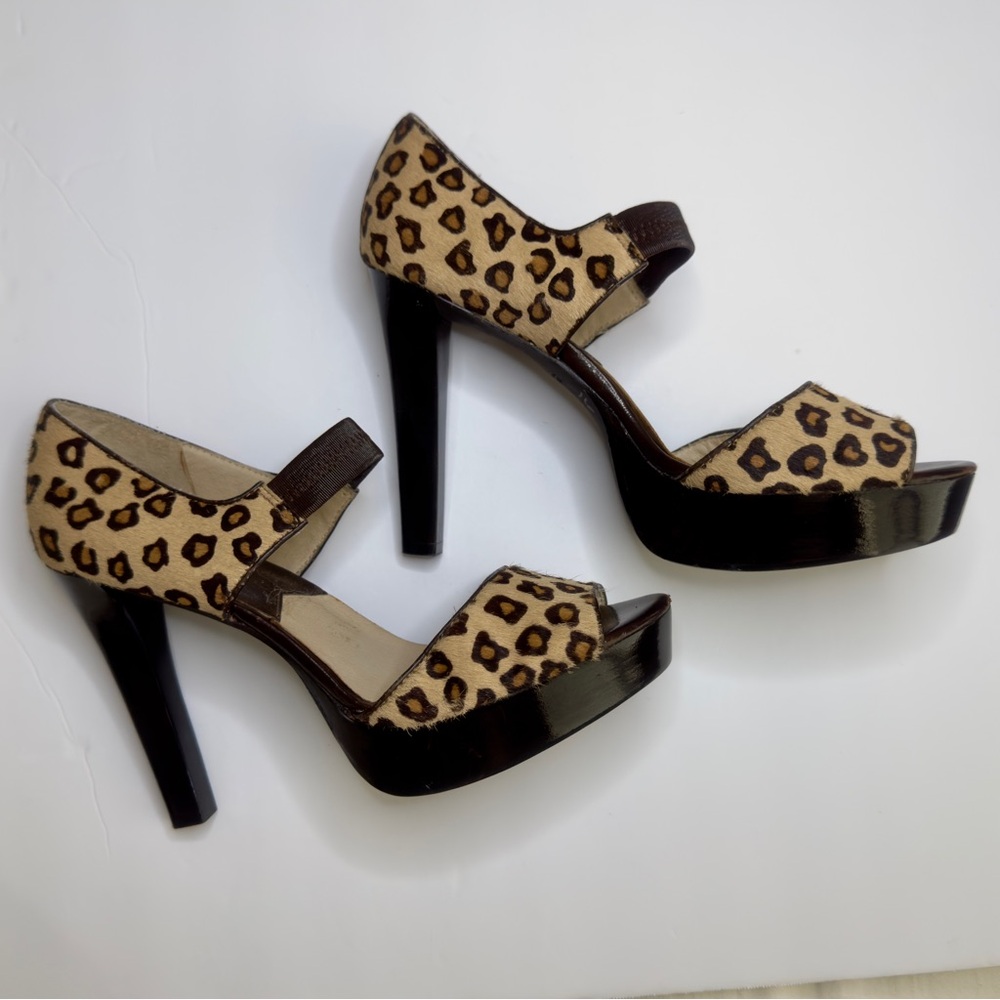 Michael Kors Tan and Black Animal Print Heels, 9